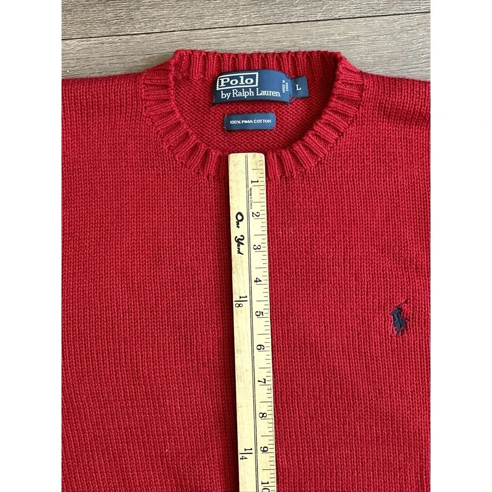Polo Ralph Lauren Pima Cotton‎ Sweater mens size L Red Ribbed Thick Crewneck EUC